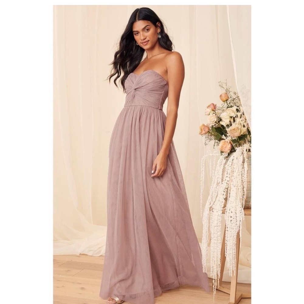 Lulus Forever Enchanted Dusty Mauve Tulle Strapless Maxi Dress Size Medium